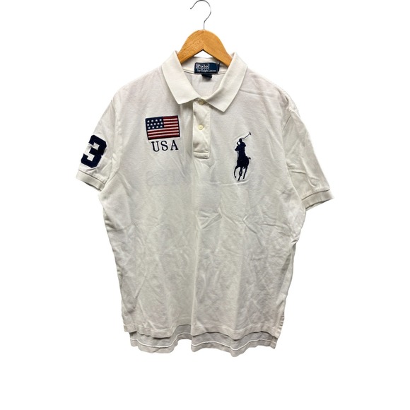 Polo Ralph Lauren Men's XL USA Flag Big Pony Polo Shirt Number 3 White - Picture 1 of 8